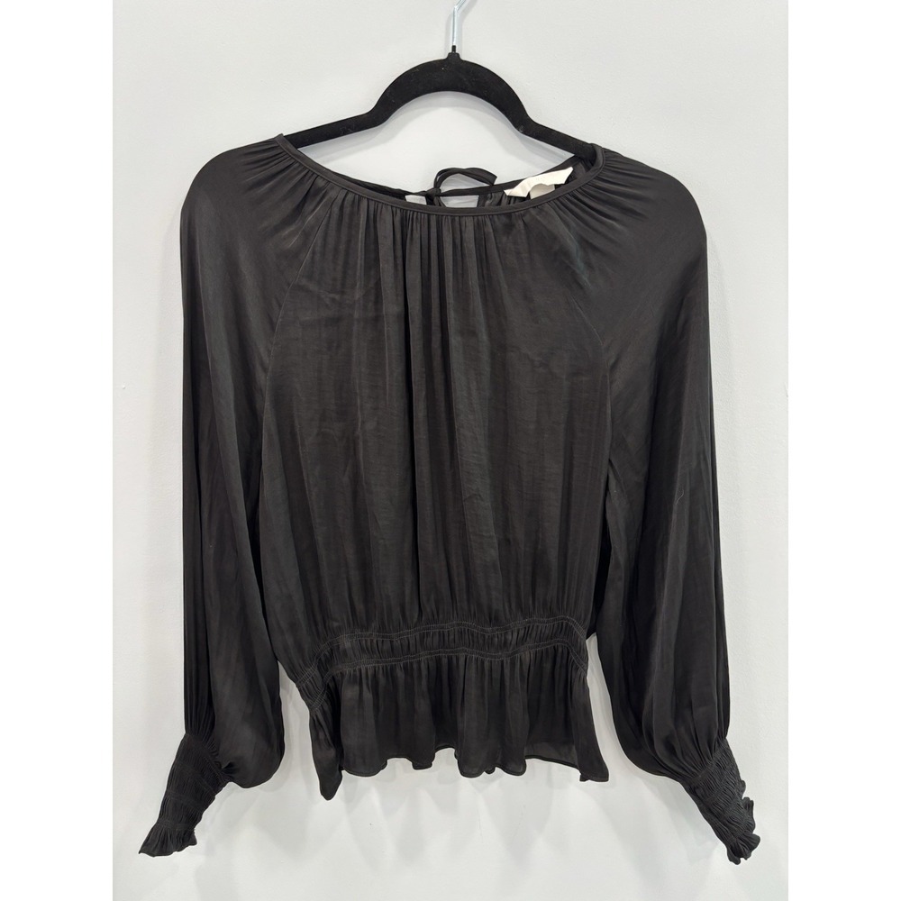 H&M Black Peplum Blouse Womens Size 6 Sheer Long Sleeve Gothic Romantic